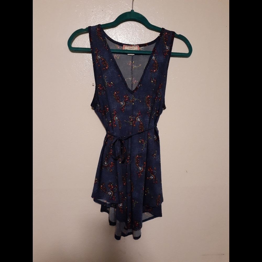 Denim and paisley print Flowy blouse